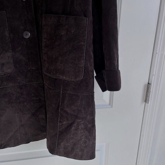 Suede Leather Coat SZ XL Dark Brown Western Boho Worn-in Real Suede Feel READ - Picture 4 of 10